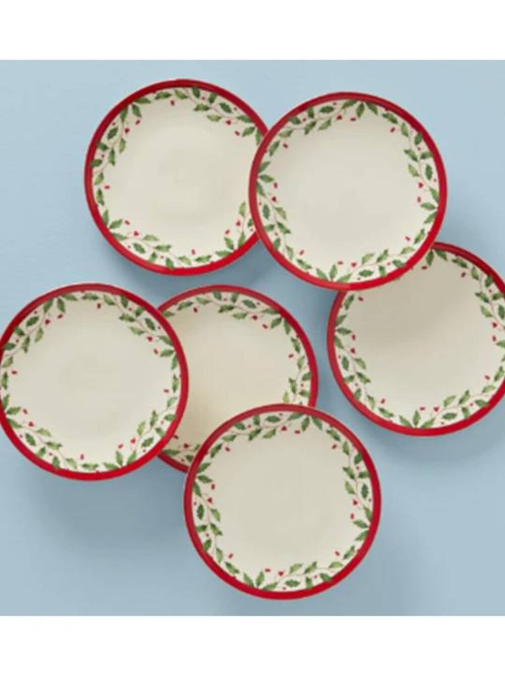 Lenox Holiday Accent Porcelain Plates Classic Holly&Berry Motif Set of 6